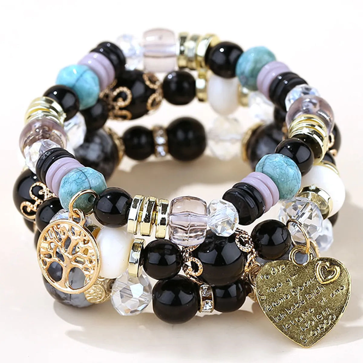 Fashion Trend Concise  Versatile Metal Peach Heart Pendant Candy Beads Multilayer Alloy Bracelet