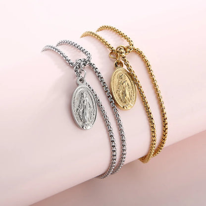 Fashion Trend Double Pearl Chain Oval Goddess Pendant Bracelet