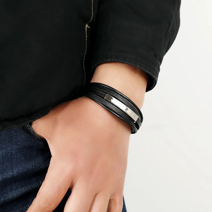 Fashion Trendy Men'S All-Match Leather Bracelet