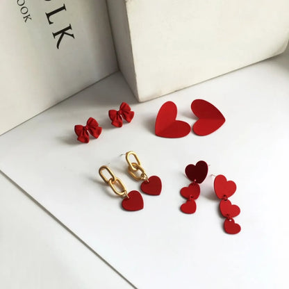 Fashion Trendy Red Love Bow Earrings