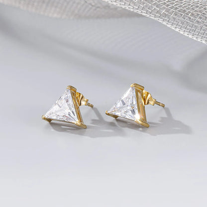 Fashion Triangle Titanium Steel Inlay Zircon Ear Studs 1 Pair