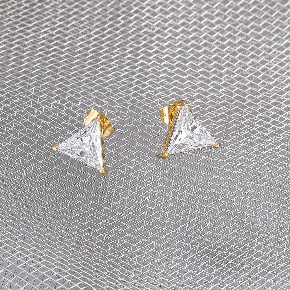 Fashion Triangle Titanium Steel Inlay Zircon Ear Studs 1 Pair