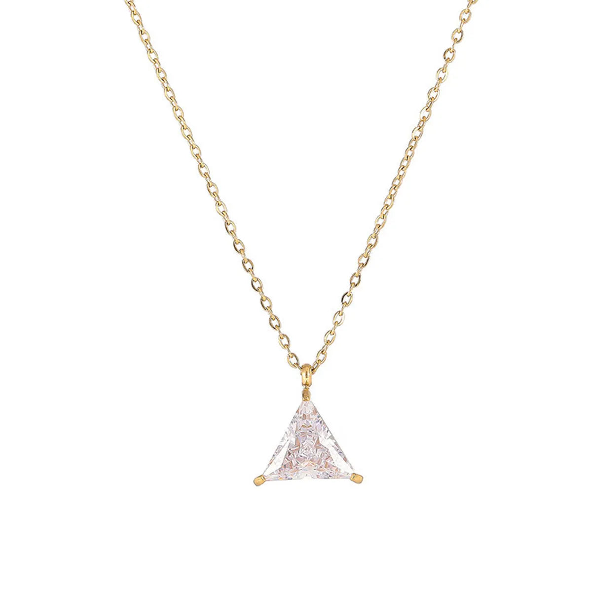 Wholesale Jewelry Fashion Triangle 304 Stainless Steel Zircon Gold Plated Inlay Pendant Necklace