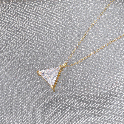 Wholesale Jewelry Fashion Triangle 304 Stainless Steel Zircon Gold Plated Inlay Pendant Necklace