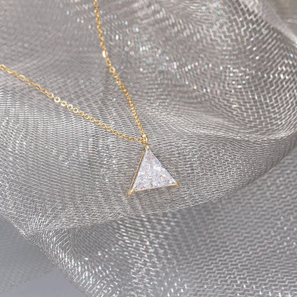 Wholesale Jewelry Fashion Triangle 304 Stainless Steel Zircon Gold Plated Inlay Pendant Necklace