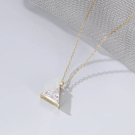 Wholesale Jewelry Fashion Triangle 304 Stainless Steel Zircon Gold Plated Inlay Pendant Necklace