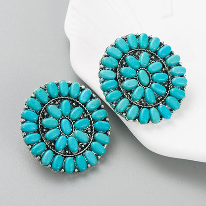 Fashion Turquoise Blue White Beads Alloy Stud Earrings