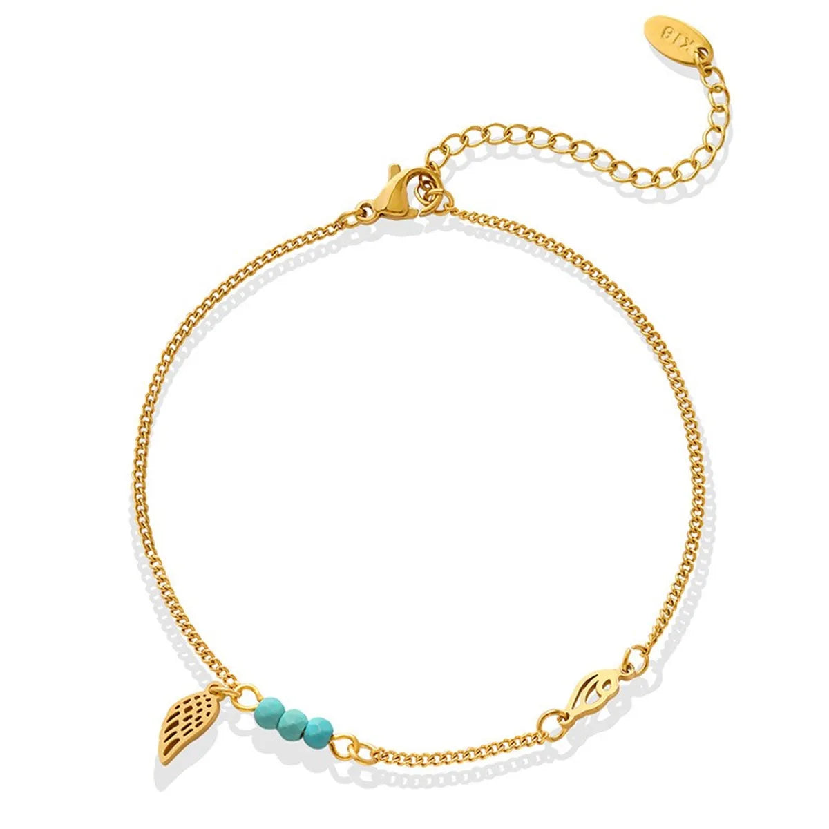 Fashion Turquoise Wings Anklet Ornament Titanium Steel Gold Plated