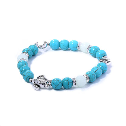 Fashion Turtle Scallop Fish Beaded Blue Turquoise Sky Blue Luminous Bracelet