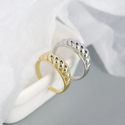 Fashion Twill Croissant Ring S925 Silver Retro Open Ring