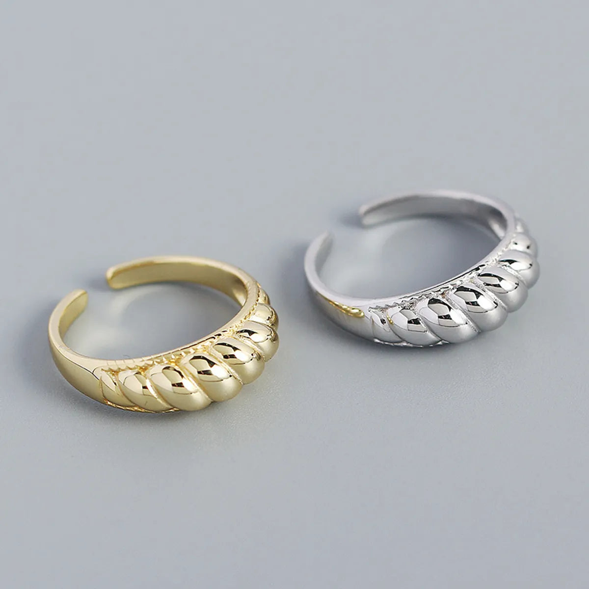 Fashion Twill Croissant Ring S925 Silver Retro Open Ring