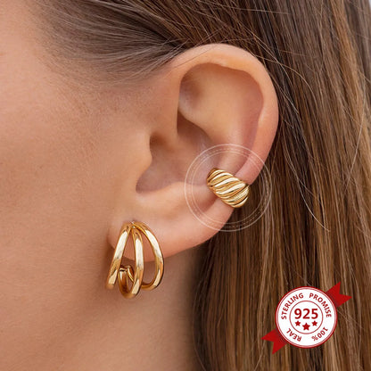 Cross-border Hot Selling Twill Woven 18k Gold Ear Clip Retro Non-pierced European And American Cold Style Ear Clip Copper Earrings