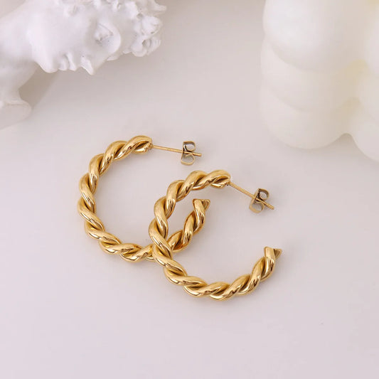 Fashion Twist C-shaped Titanium Steel 18k Gold Plated Earrings