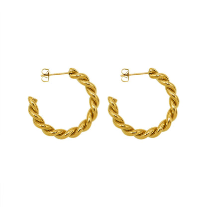 Fashion Twist C-shaped Titanium Steel 18k Gold Plated Earrings