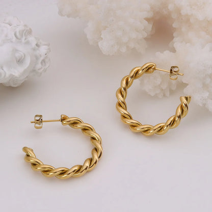 Fashion Twist C-shaped Titanium Steel 18k Gold Plated Earrings