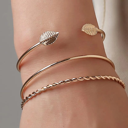 Fashion Twist Leaf Three-piece Geometric Open Bracelet Nhdp150014