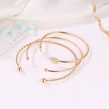 Fashion Twist Leaf Three-piece Geometric Open Bracelet Nhdp150014