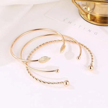 Fashion Twist Leaf Three-piece Geometric Open Bracelet Nhdp150014