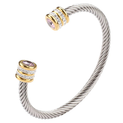 Fashion Twist Stainless Steel Inlay Zircon Bangle 1 Piece