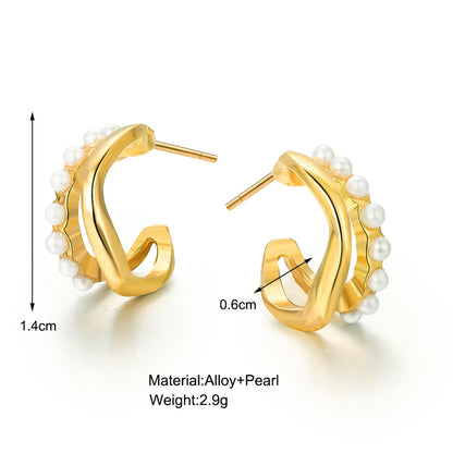 Fashion U Shape Geometric Alloy Inlay Artificial Pearls Women's Ear Studs 1 Pair