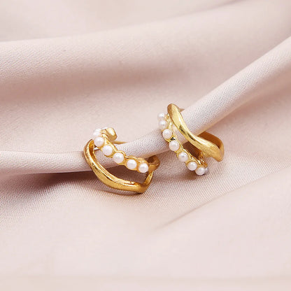 Fashion U Shape Geometric Alloy Inlay Artificial Pearls Women's Ear Studs 1 Pair