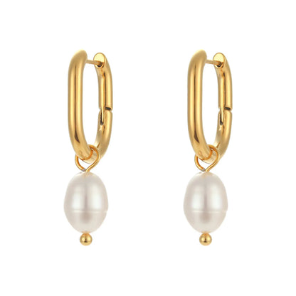 Fashion U Shape Stainless Steel Drop Earrings Pearl Plating Stainless Steel Earrings