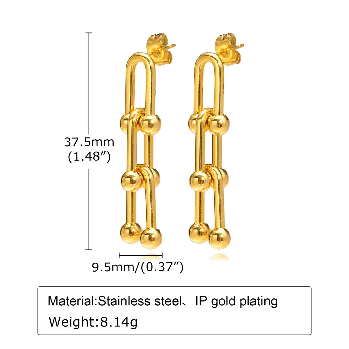 Fashion U Shape Stainless Steel Drop Earrings Plating Stainless Steel Earrings