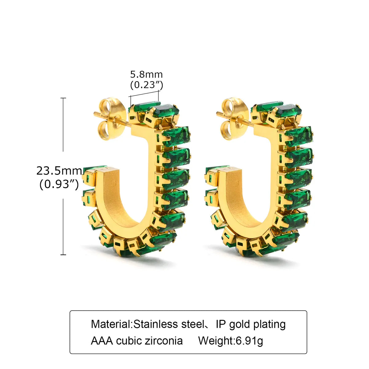 Fashion U Shape Stainless Steel Earrings Plating Inlay Zircon Stainless Steel Earrings