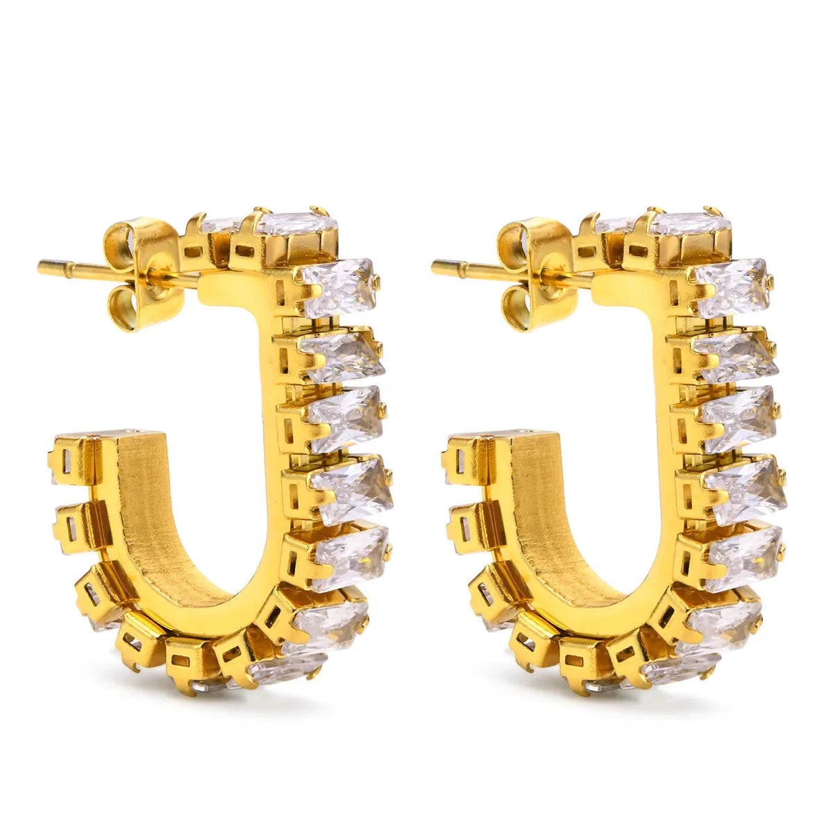 Fashion U Shape Stainless Steel Earrings Plating Inlay Zircon Stainless Steel Earrings