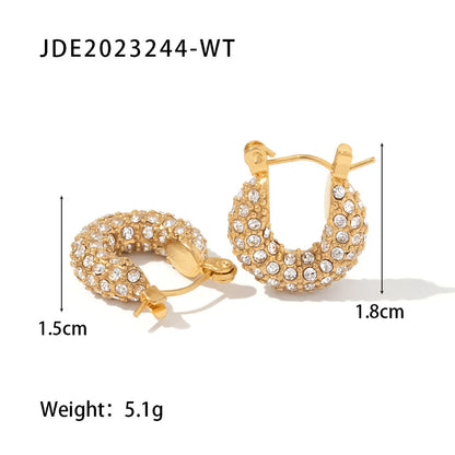 1 Pair Fashion U Shape Inlay 304 Stainless Steel Zircon Hoop Earrings