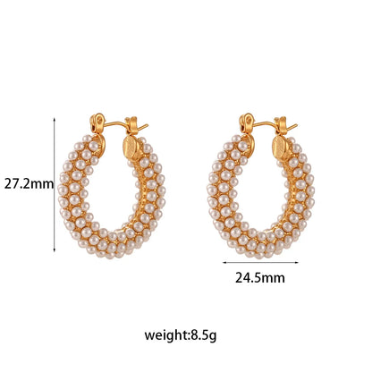 Fashion U Shape Stainless Steel Plating Inlay Pearl Hoop Earrings 1 Pair