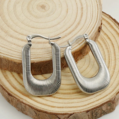 Fashion U Shape Titanium Steel Plating Hoop Earrings 1 Pair