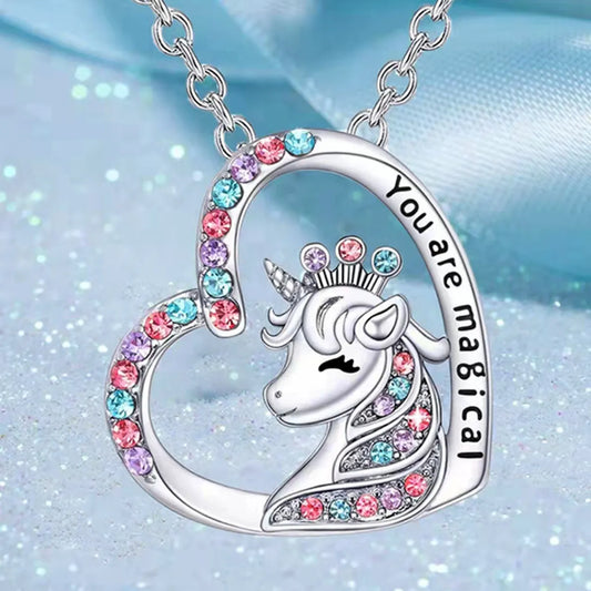 Fashion Unicorn Alloy Hollow Out Inlay Rhinestones Women's Pendant Necklace 1 Piece