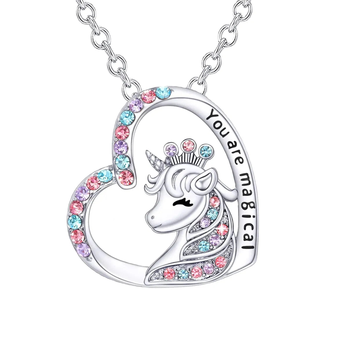 Fashion Unicorn Alloy Hollow Out Inlay Rhinestones Women's Pendant Necklace 1 Piece