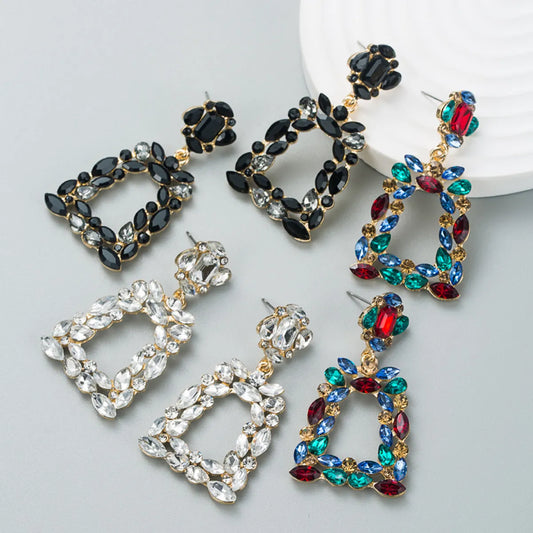 Fashion Vintage Exaggerated Color Rhinestone Geometric Retro Earrings