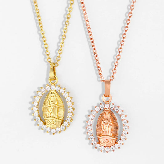 Fashion Virgin Mary Oval Real Gold Plated Necklace Coin Clavicle Chain Wholesale Gooddiy