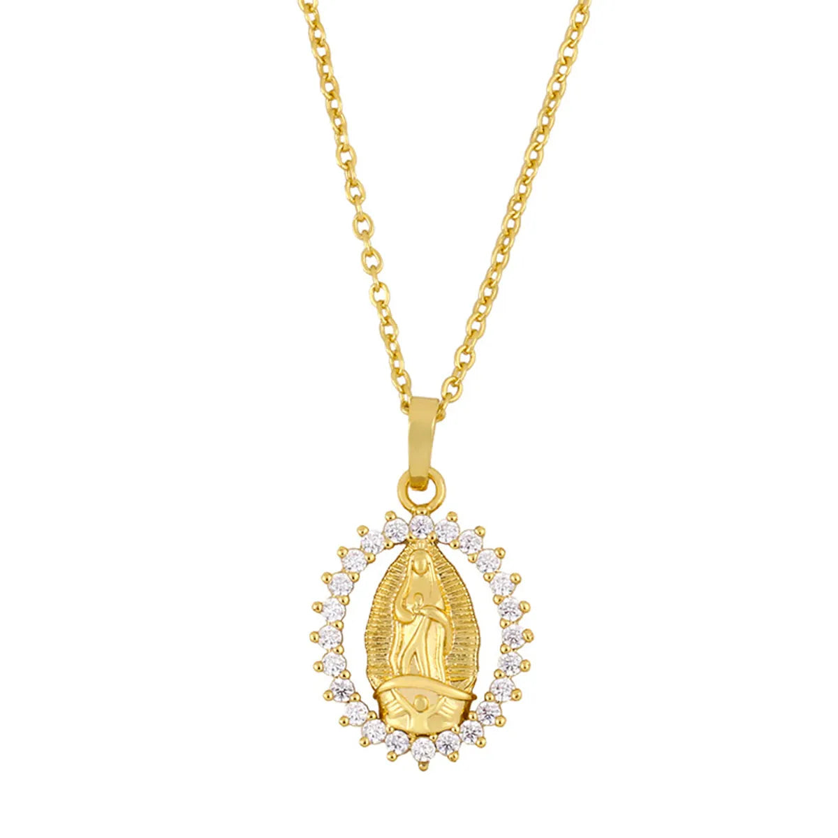 Fashion Virgin Mary Oval Real Gold Plated Necklace Coin Clavicle Chain Wholesale Gooddiy