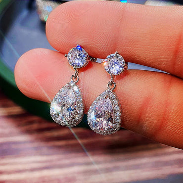 Fashion Water Drop Aaa Zircon Copper Inlaid Diamond Emeral Earrings