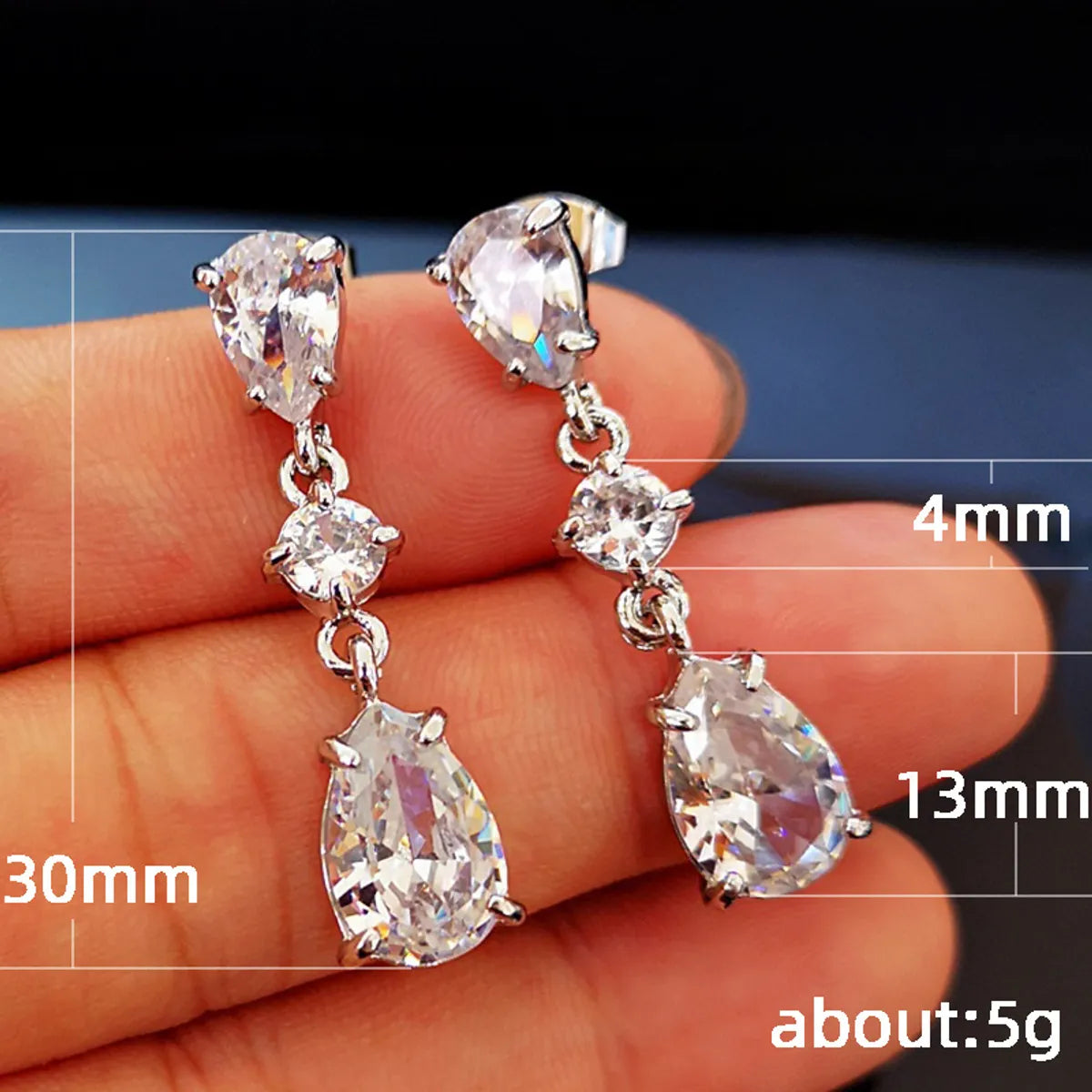 Fashion Water Drop Large Zircon Copper Earrings Wholesale