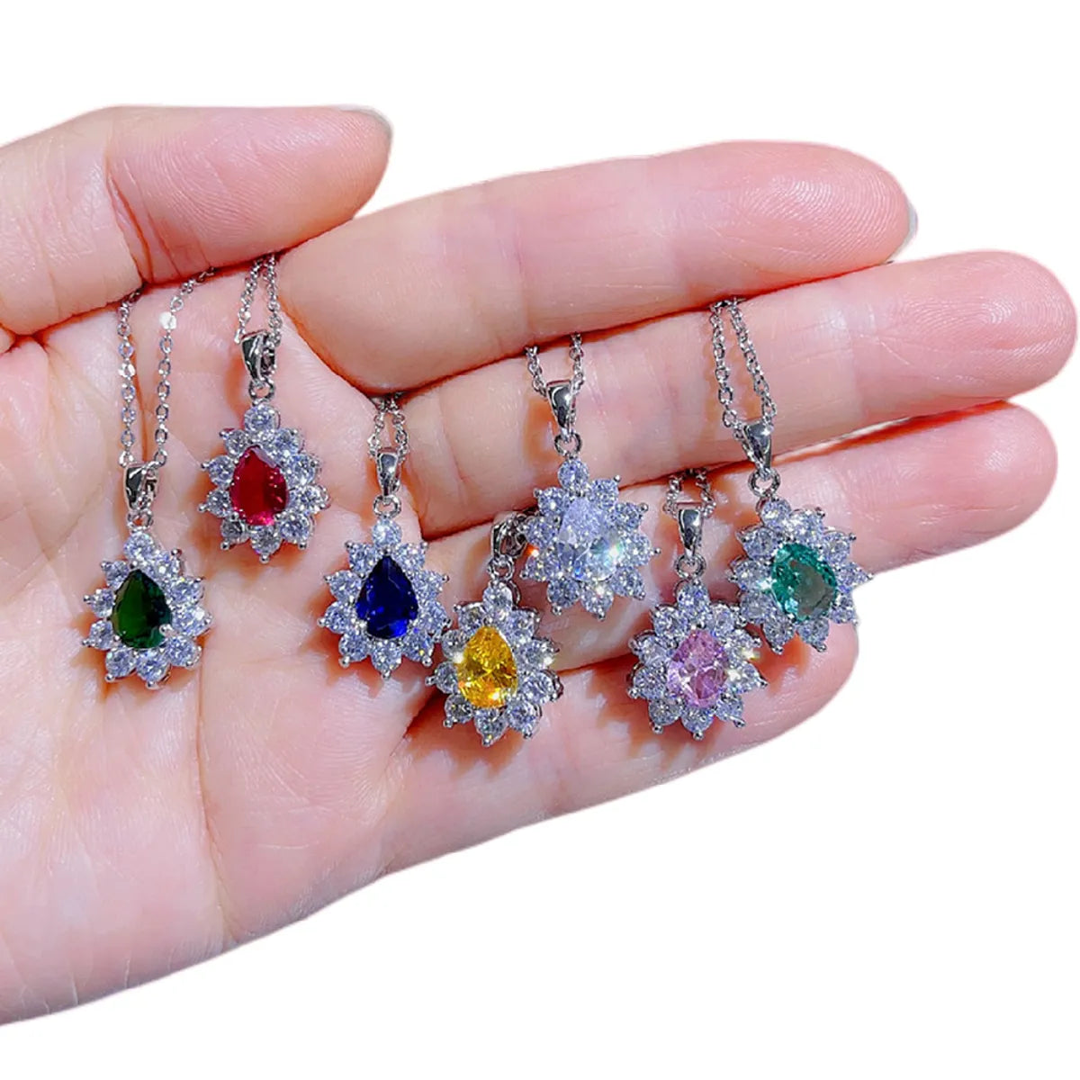 Fashion Water Droplets Alloy Inlay Artificial Crystal Zircon Pendant Necklace 1 Piece