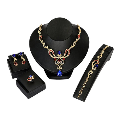 Fashion Water Droplets Alloy Inlay Artificial Diamond Women'S Earrings Necklace Jewelry Set 5 Piece Set