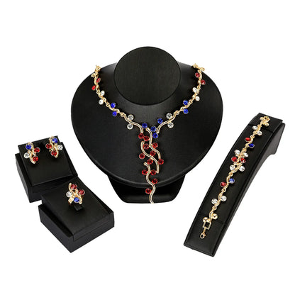 Fashion Water Droplets Alloy Inlay Artificial Diamond Women'S Earrings Necklace Jewelry Set 5 Piece Set