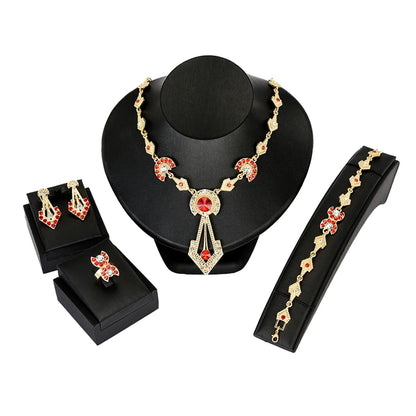 Fashion Water Droplets Alloy Inlay Artificial Diamond Women'S Earrings Necklace Jewelry Set 5 Piece Set