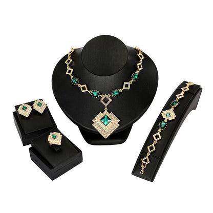 Fashion Water Droplets Alloy Inlay Artificial Diamond Women'S Earrings Necklace Jewelry Set 5 Piece Set