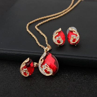 Fashion Water Droplets Alloy Inlay Zircon Women'S Earrings Necklace 1 Set