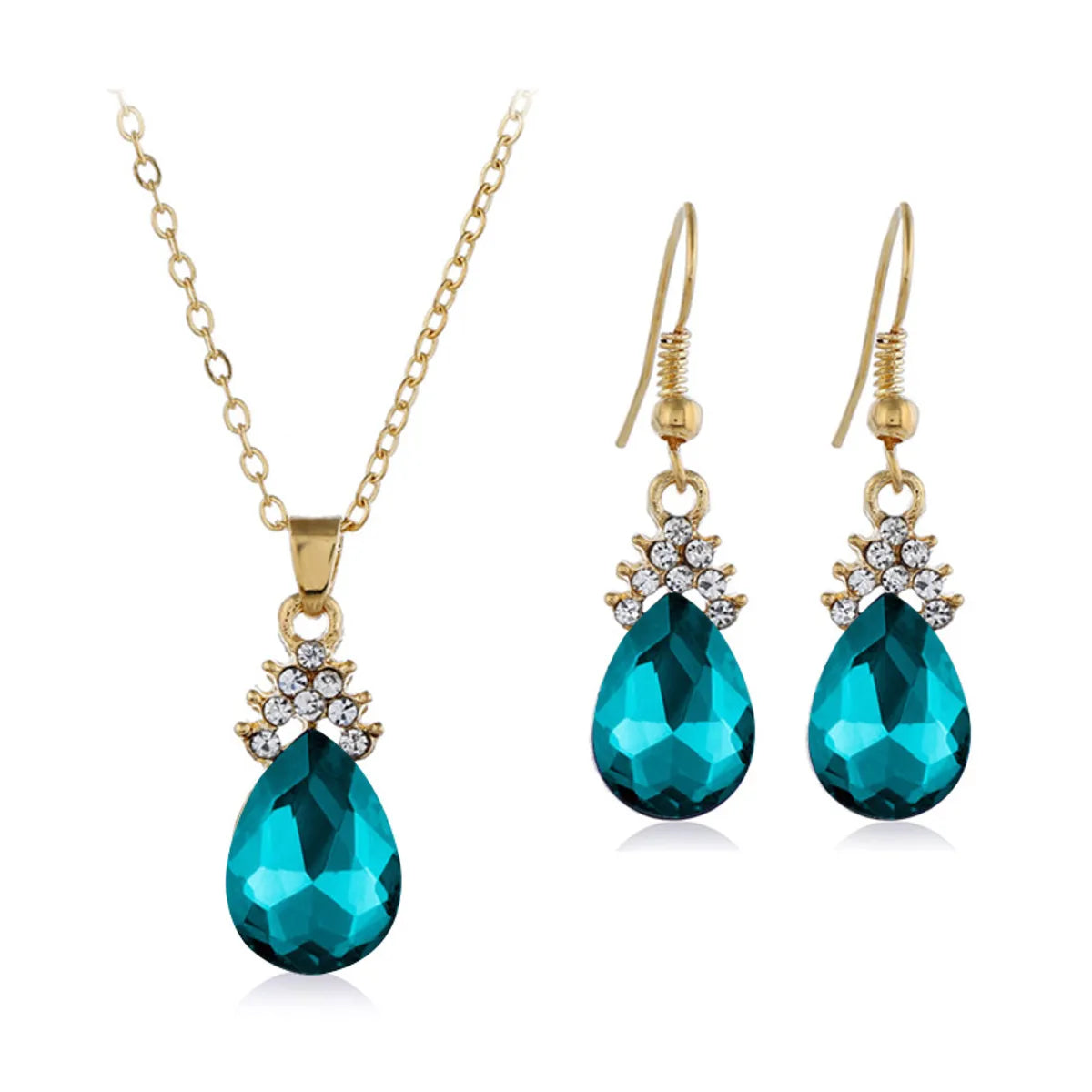 Fashion Water Droplets Alloy Inlay Zircon Women'S Earrings Necklace 1 Set