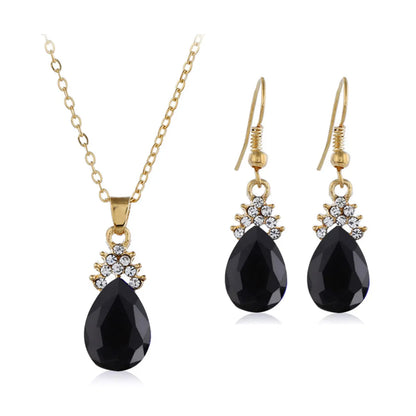 Fashion Water Droplets Alloy Inlay Zircon Women'S Earrings Necklace 1 Set