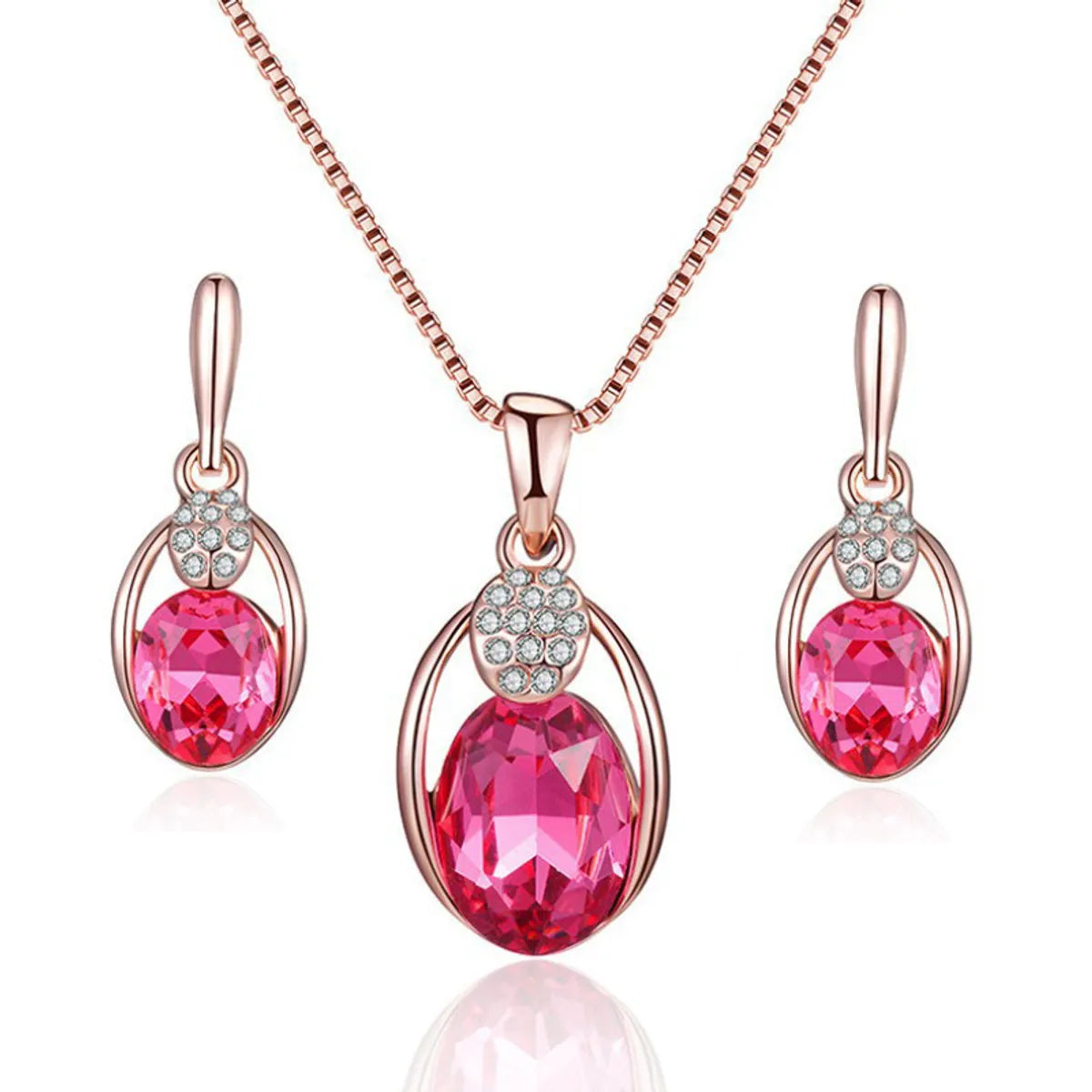 Fashion Water Droplets Alloy Inlay Zircon Women'S Earrings Necklace 1 Set