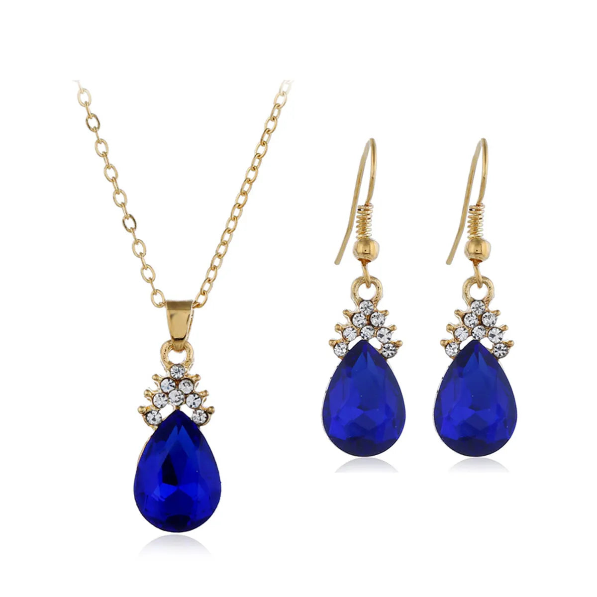 Fashion Water Droplets Alloy Inlay Zircon Women'S Earrings Necklace 1 Set