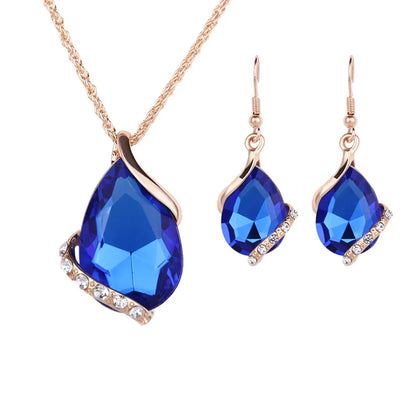 Fashion Water Droplets Alloy Inlay Zircon Women'S Earrings Necklace 1 Set